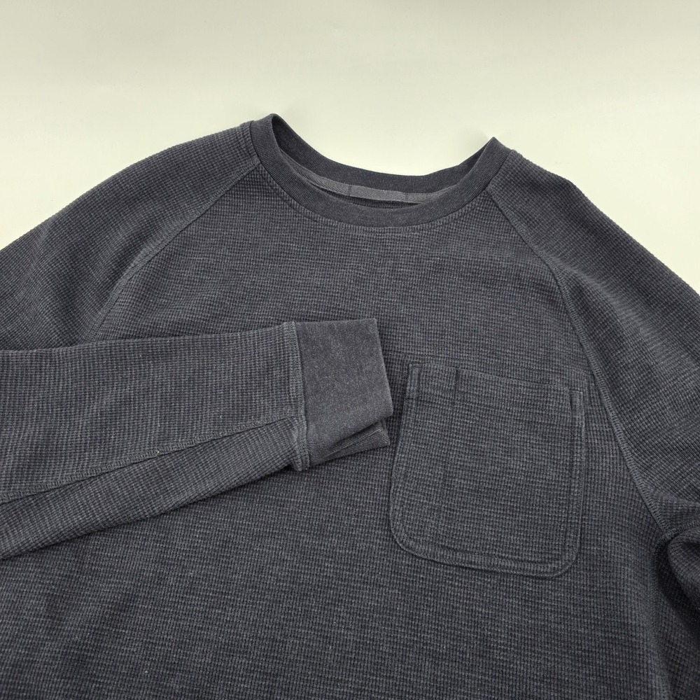 Duluth Trading Co Thermal Shirt Mens Waffle Knit Pocket Gray Medium
